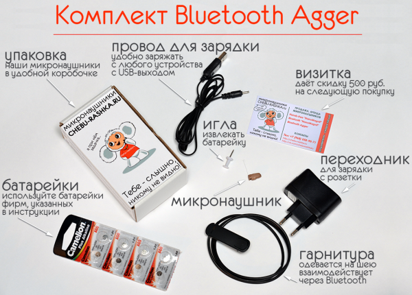 Комплект микронаушника Bluetooth Капсула